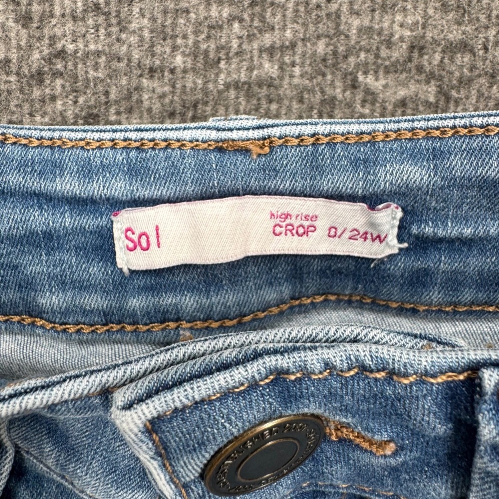 Sol High Rise Crop Distressed Skinny Jeans Light Wash Raw Hem Womens Size 0 24W - Picture 4 of 8